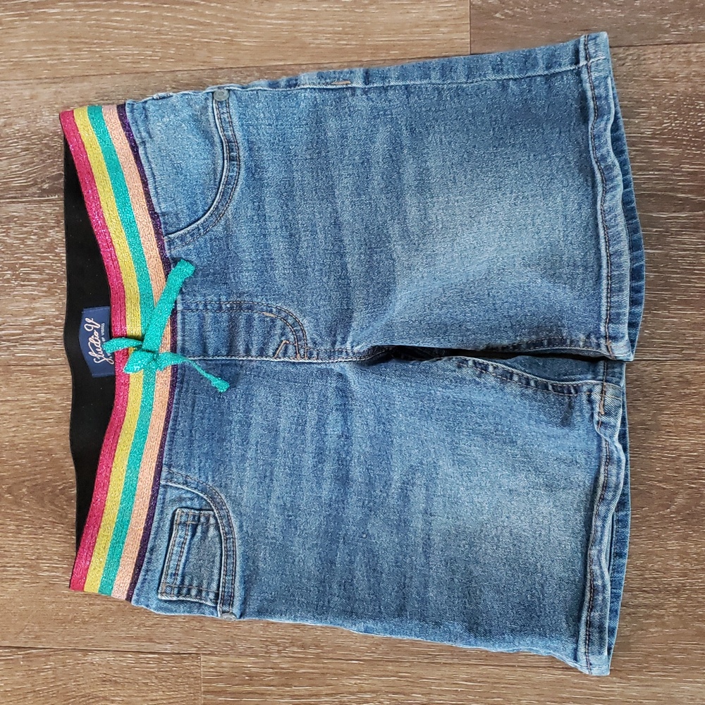 Studio V Blue Girls Denim Shorts Rainbow Sparkle Elastic Waistband, Size 10